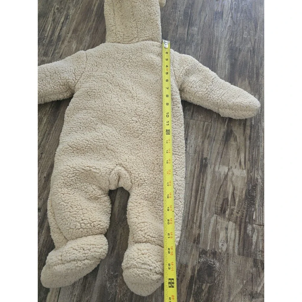 First Wish Baby Bear Sherpa Bunting Snowsuit Hooded Zip-Up Size 9-12 Months...